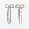 Popular Versatile Bow Long Diamond Fringed Earrings Fashion High-end Shiny Rhinestone Stud Earrings Ear Jewelry