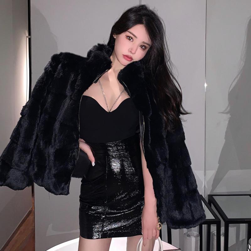 France Elegant Fur Warm Short Coat Women Winter Fleece Vintage Stand Collar Wool Jacket Korean Fashion Designer Clothes 2024 New