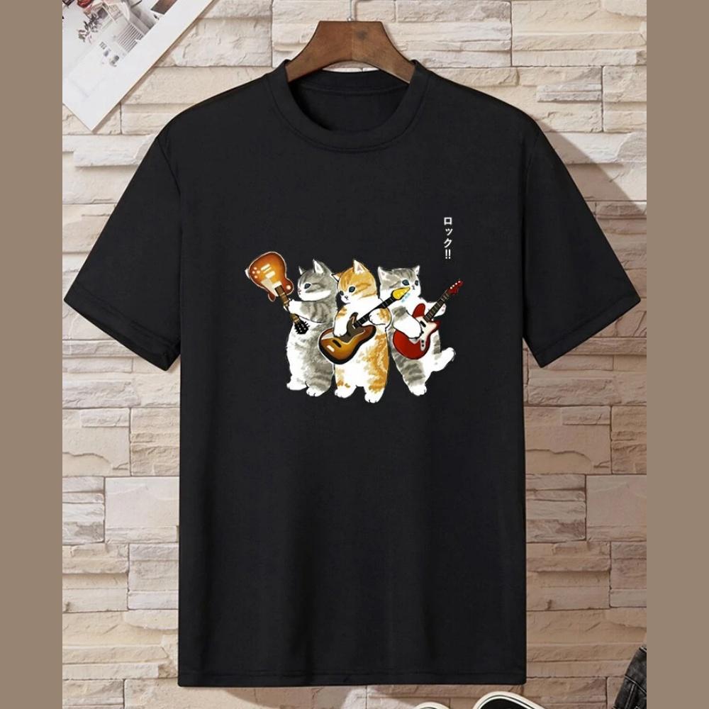 Cartoon Cat Men's T-Shirt Japanese Cat Print T-Shirt