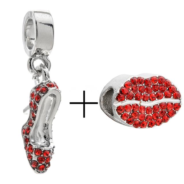 2 teile/los Hohe Qualität Kristall Herz & Lippen & Lippenstift Charme Anhänger Fit Diy Marke Armband Neckce Für Frauen Männer schmuck Machen