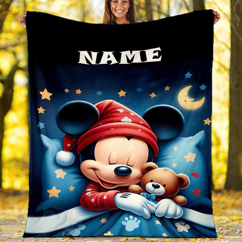Customizable Mickey Throw Blanket – Personalized Name, All-Season Cozy Snug Blanket, Machine Washable, Personalized Blanket