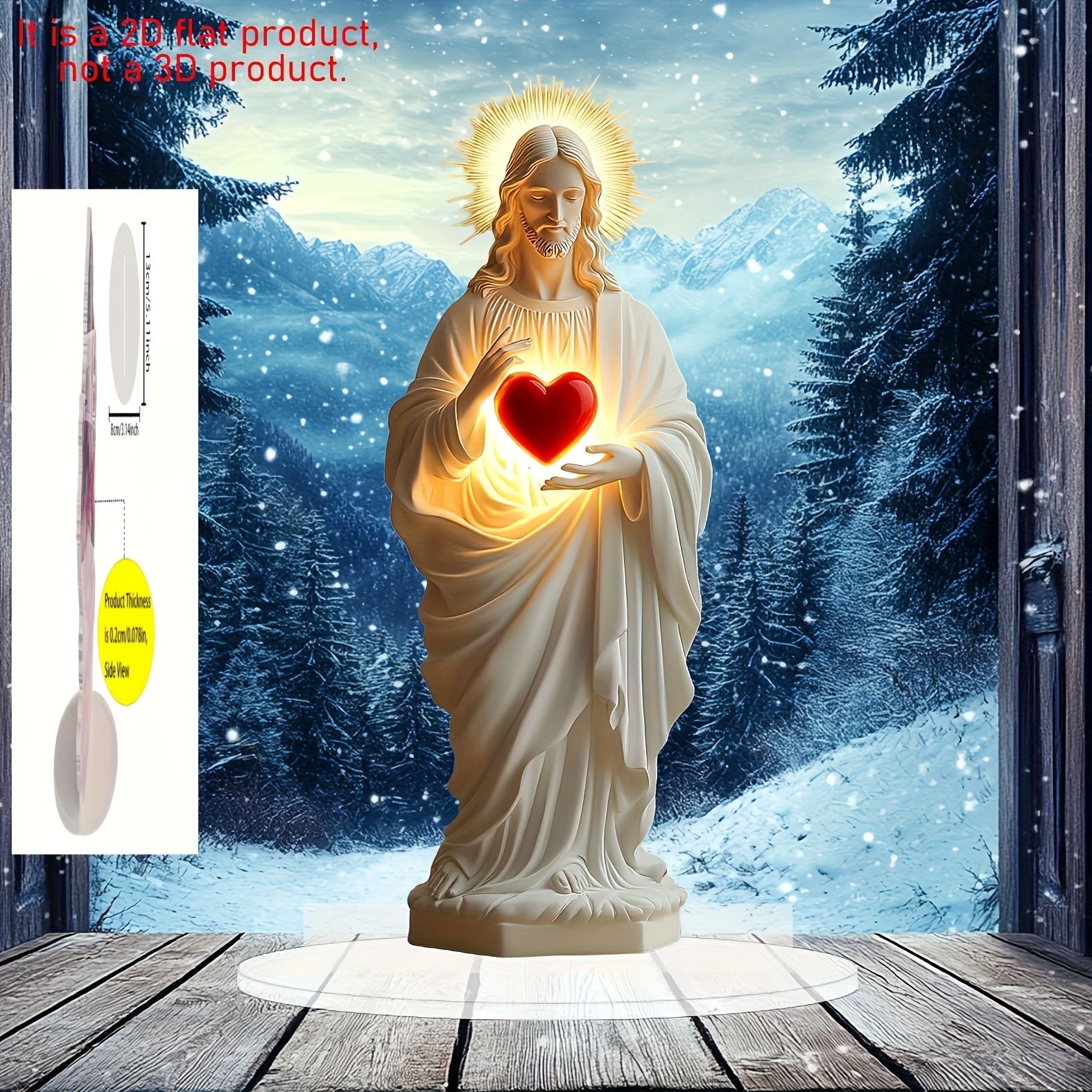 

2D Flat Acrylic Sacred Heart Jesus Decoration, Indoor and Outdoor Decoration - No Battery/electricity Required, Free Day Decoration, S 20*7cm