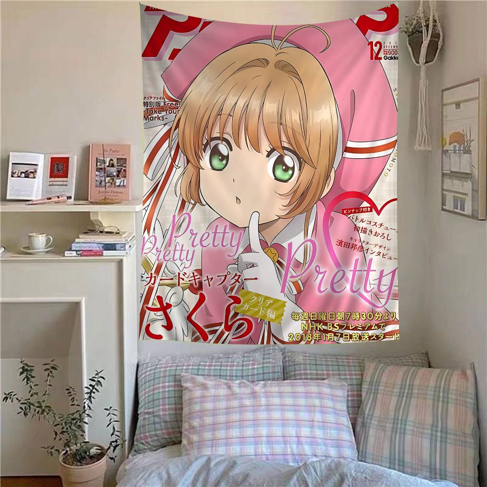 Anime Cardcaptor Sakura Anime Tapestry Hippie Flower Wall Carpets Dorm Decor Wall Hanging Home Decor