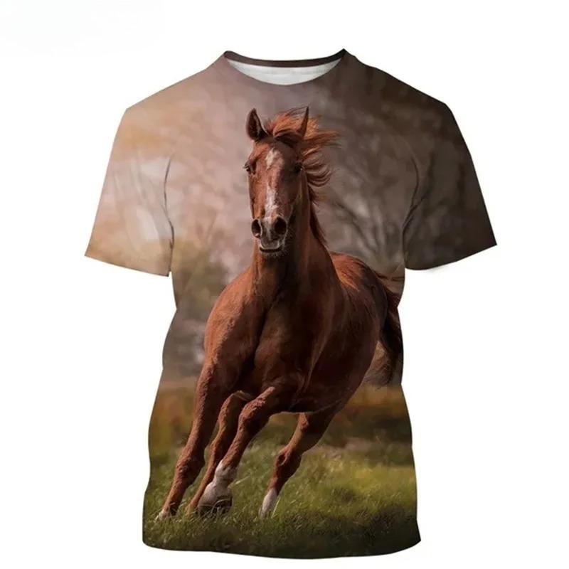 3D Print Animal Horse Graphic T-shirt for Men Women Casual Personality Mens Short Sleeve Tee Tops Streetwear Kids Animal Tshirts