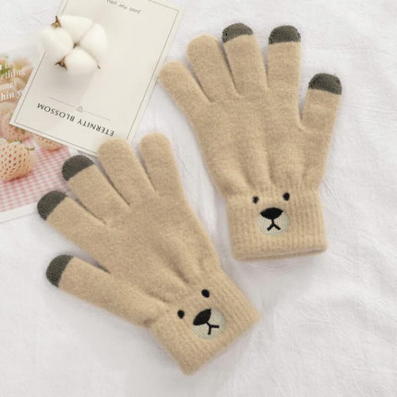 

ZHENYUEQI Women s Knitted Little Bear Winter Touchscreen Gloves One Size