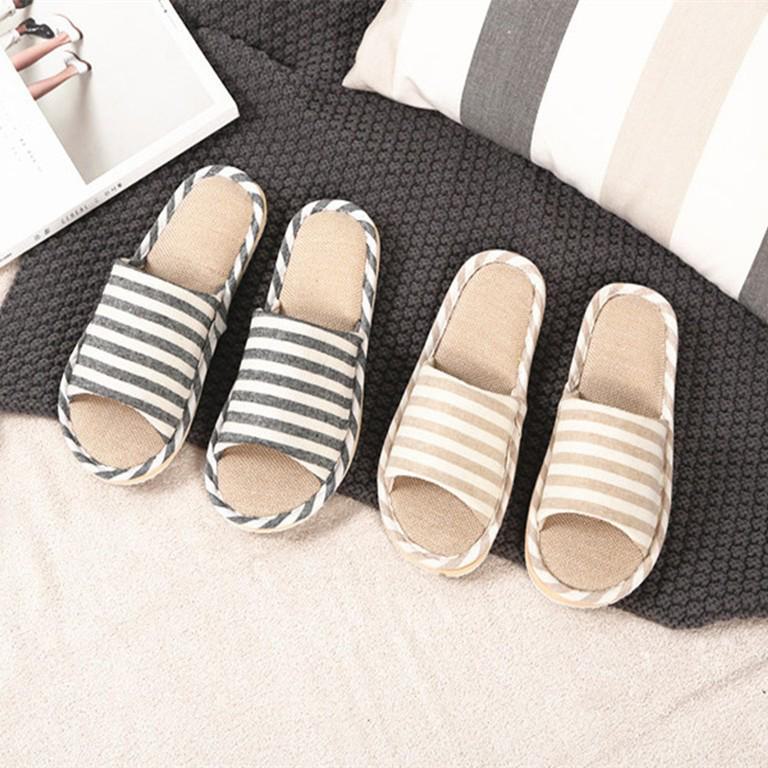 Unisex Lein-Baumwoll-Hausschuhe für alle Jahreszeiten - Ideal für Innenbereiche und Holzböden