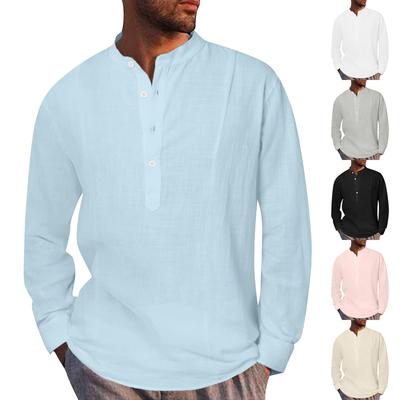 Designer Spring Summer Men's Casual Cotton Linen Solid Color Long Sleeve Shirts Loose Shirts