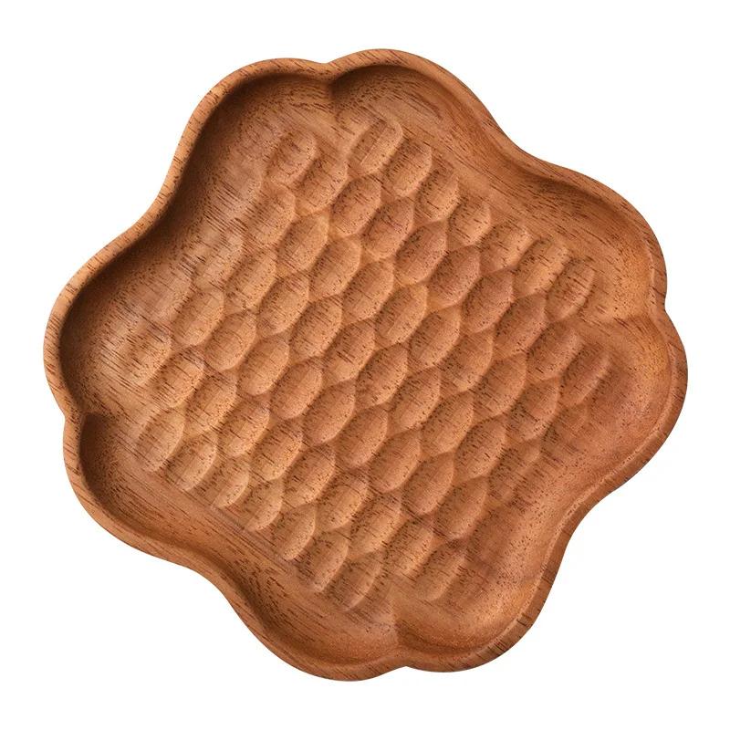 HeMu Golden rosewood oval coffee tray small saucer tea tray Japanese dessert plate handmade carved tortoise shell plate