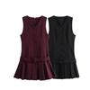 European & American V-Neck Belted Pleated Dress with Short Skirt
