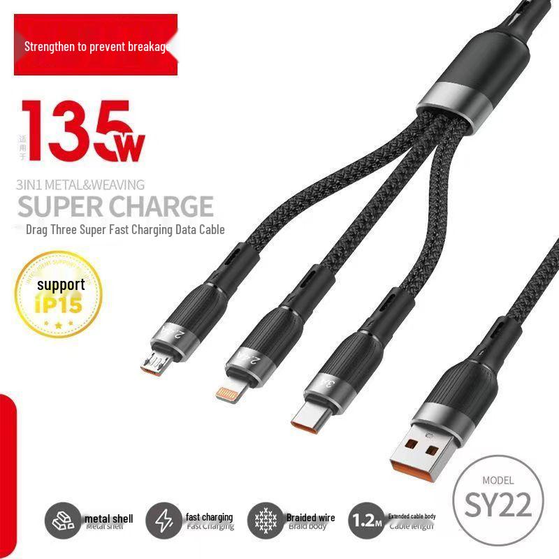Bold 240W 3-in-1 Flash Charge Cable for Apple, Huawei, VIVO, OPPO - 6A Support