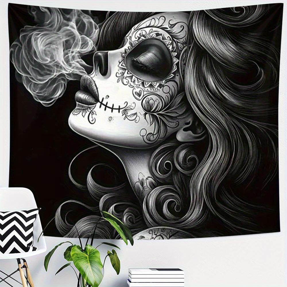 Day of the Dead Sugar Skull Woman Wall Tapestry Black and White Art Boho Bedroom Decor Halloween Theme Hanging Art