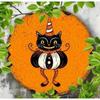 Vintage Halloween Tin Sign 8x8 Wall Art Black Cat Witch Hat Pumpkin Decor