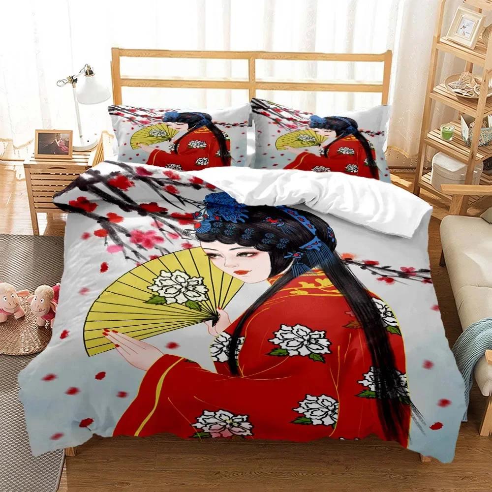Chinese Cartoon Beijing Opera Natural Digital Printing Polyester Bedding Set Youth Three Piece Set Art Soft And Comfortable