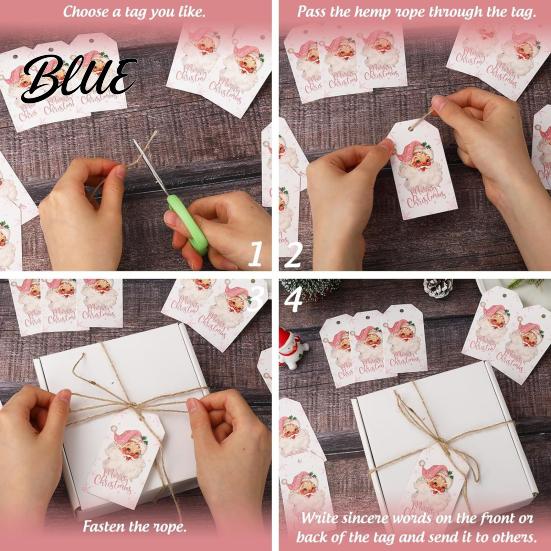 Holiday Craft Tags 50 Pcs Christmas Gift Tags Merry Thick Paper Labels with Santa Claus Jute Rope for Wrapping DIY Crafts New Year Party Favors