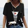 Ladies' V-neck T-shirt 3D Digital Printing Art Abstract Face Fashion Casual Trend Printed Short Sleeved Shirt