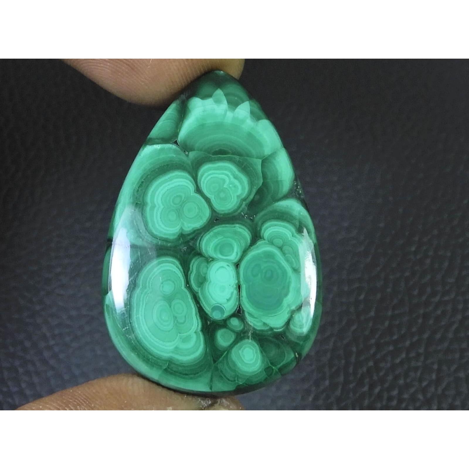 26X40X4MM Natural Malachite Flower Design Pear Cabochon Loose Gemstone 64Cts D-476
