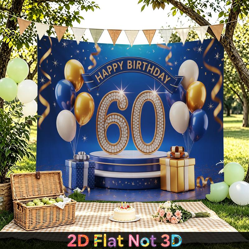 Gold 60th Balloon Birthday Backdrop 1pc - Celebration Decor