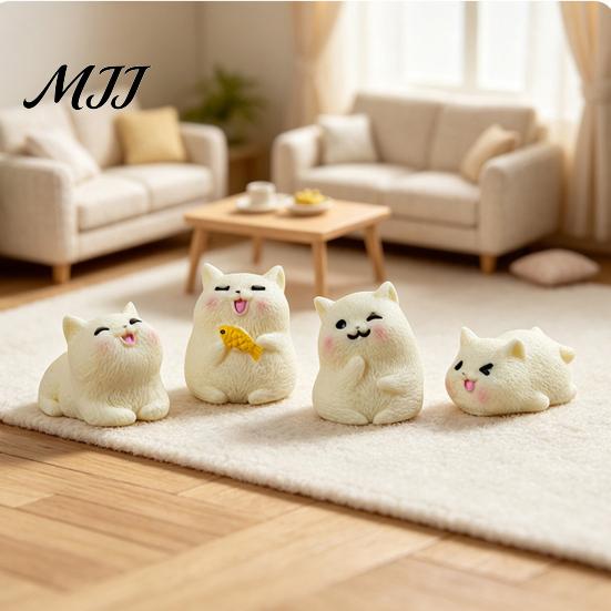 Healing Style Table Decor 4Pcs Mini White Kitten Figurines, Resin Cute Cat Statues, Miniature Ornaments Statues for Micro Landscape, Fairy Garden, DIY