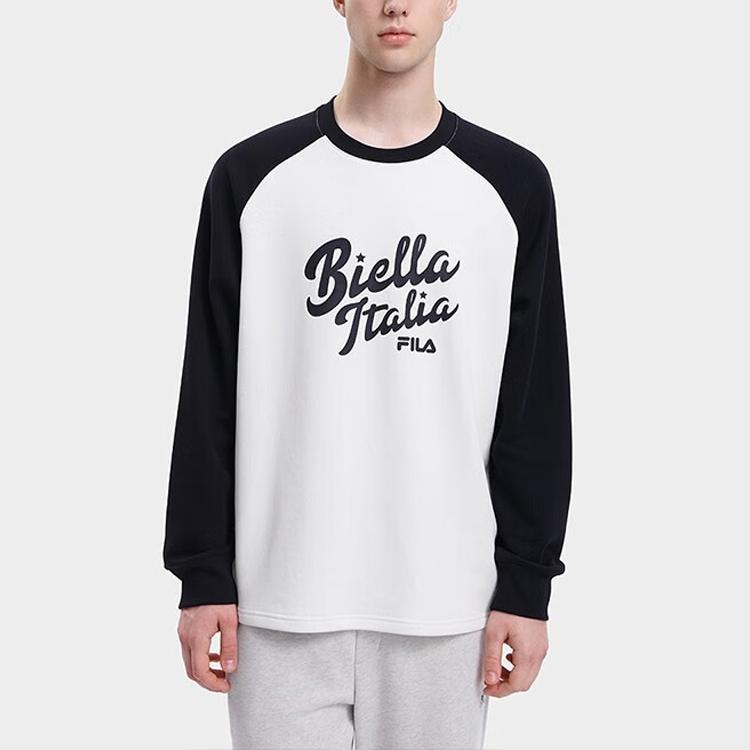 FILA American Style Sweatshirt Autumn Printed Letter Splicing Round Neck Pullover Retro Sweatshirt Unisex sweatshirt Coconut-White F11U339205FIV