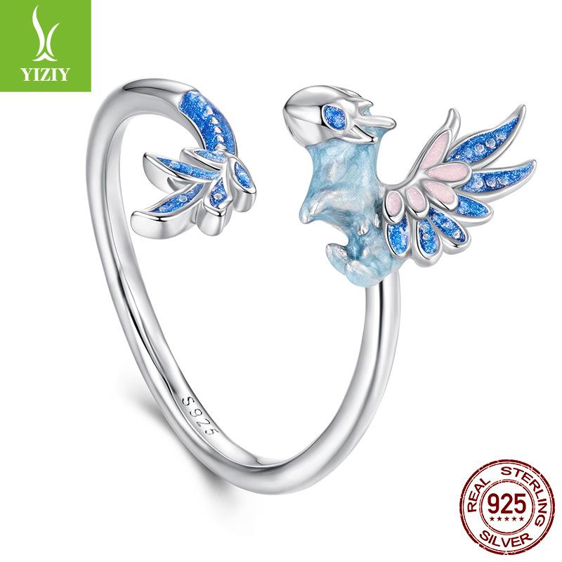 S925 Sterling Silver Blue Dragon Open Ring, Cross-Border Popular Personalized Ring Hand Jewelry