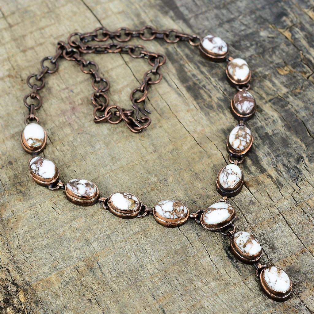 Wild Horse Magnesite Necklace Electroformed Copper Necklace Adjustable Chain Necklace Handmade Gemstone Necklace Copper Jewelry Gift for Mom