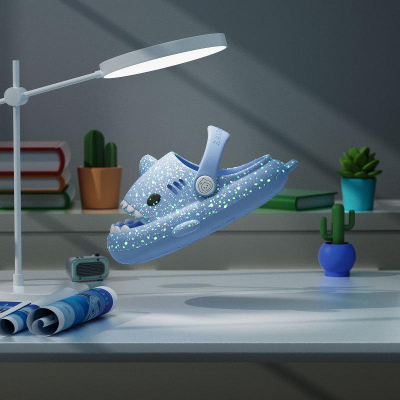 Children's Luminous Shark Slippers Summer Boys Girls Kids Night Glow Strap Sandals Anti Slip Soft Cartoon Beach Casual Shoes