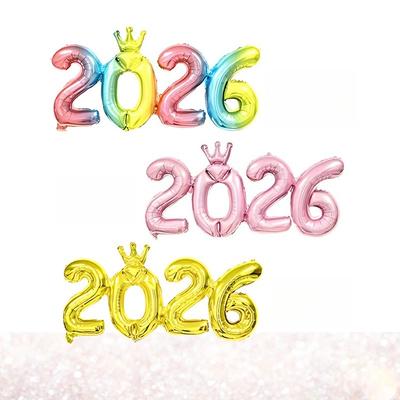 2026 Glanzende Kroon Folieballon voor Oudejaarsavond Feest Aluminium Folie Decoraties Feestelijk Digitaal Thema Ornament