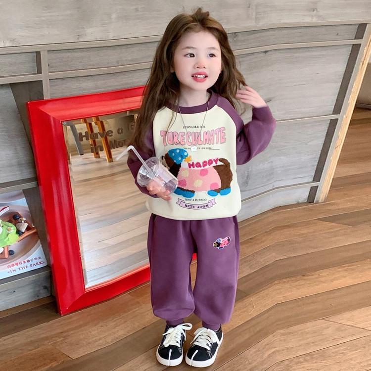 Стильный корейский костюм-худи с мультяшным принтом для девочек, весна/осень 2026 110 cm фиолетовый