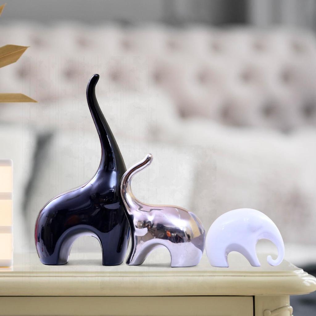 Grand Luxury Elephant Trio | A Symbol of Wisdom & Prosperity | Elegant Set for a Refined Aesthetic – Pack of 3, Multicolor