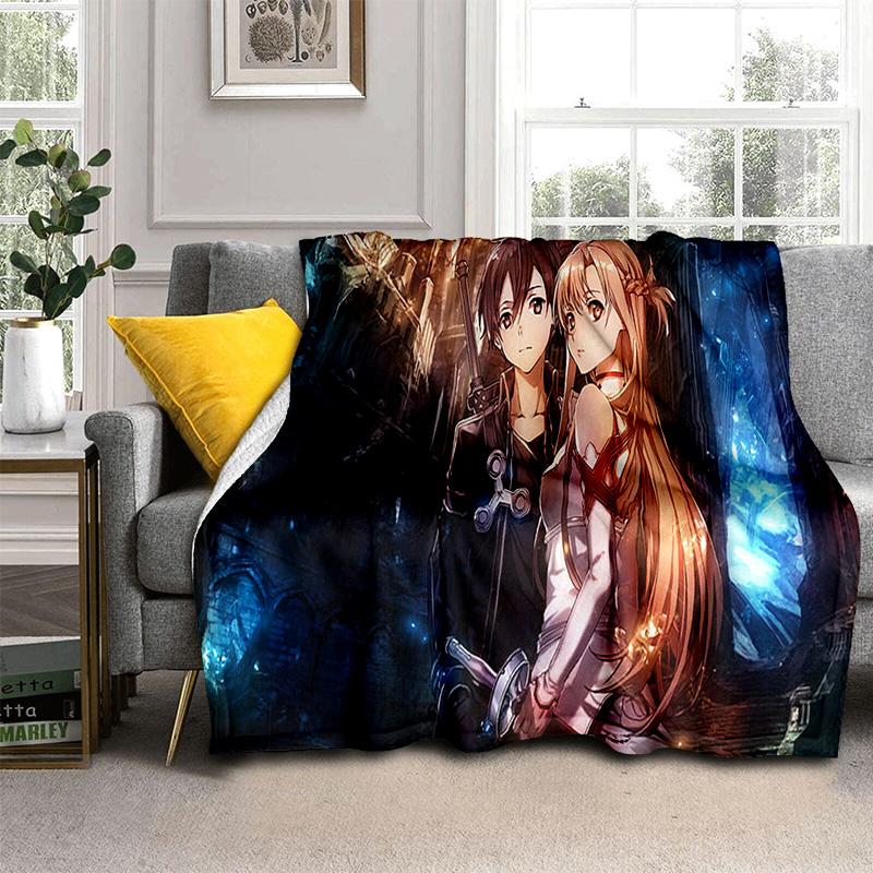 Sword Art Online SAO Novel Cartoon Blanket,Soft Throw Blanket for Home Bedroom Bed Sofa Picnic Travel Office Cover Blanket Kids