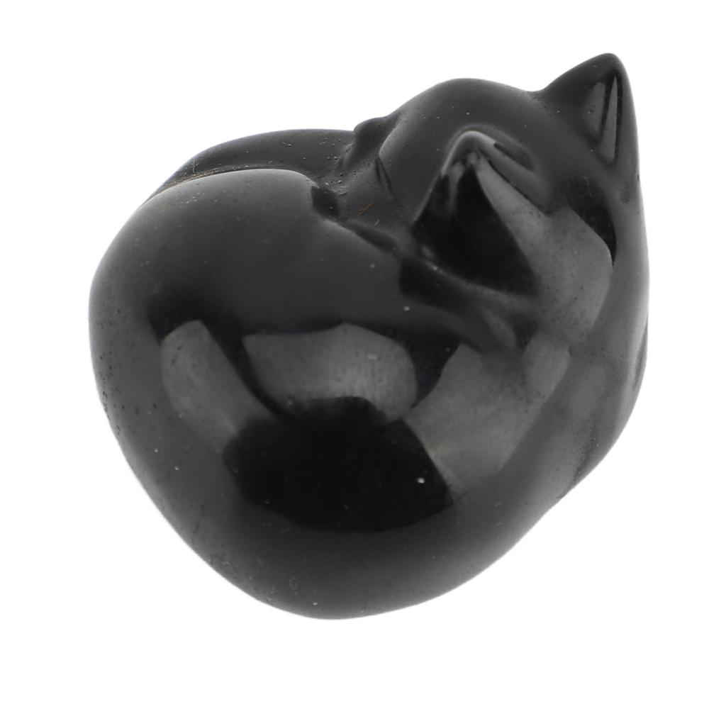 Cat Crystal Statue Compact Multifunctional Cute Crystal Sleeping Cat Decoration for Home Obsidian (Black Stone)