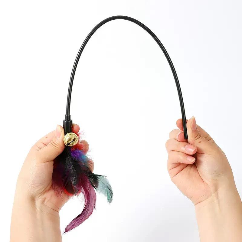 Interactive Cat Feather Toy 5pcs Set Wand With Bell Colorful Chicken Feather Stick For Pet Exercise Entertainment