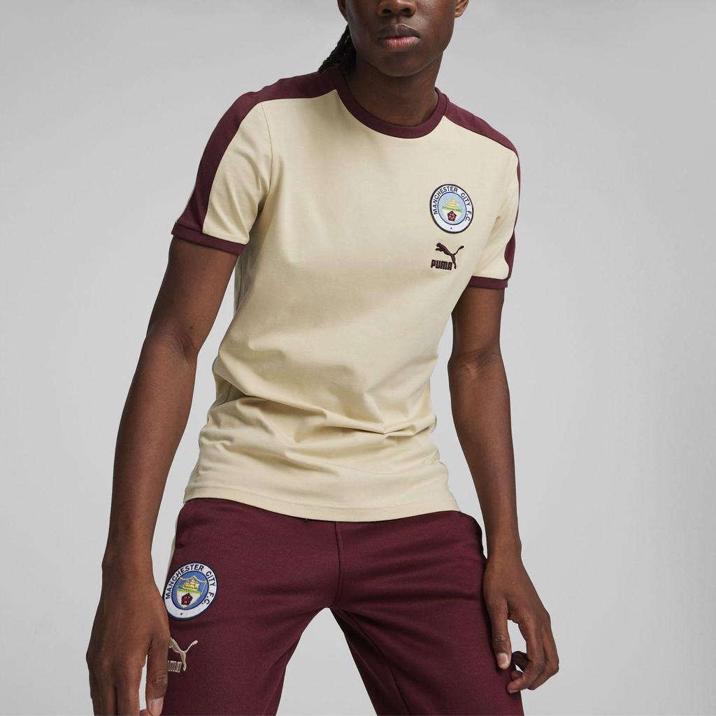 Puma Man City Year of the Rabbit Series Mcfc Ftblheritage T7 Tee Mini Logo Crew Neck Pullover Short-Sleeve Sports T-Shirt Men's Oatmeal