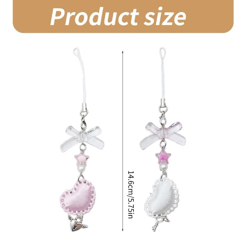 Fashion Heart Bowknot Star Hanging Pendant Phone Charm Lanyard Pocket Keychain Strap Bag Decoration Wallet Pendants