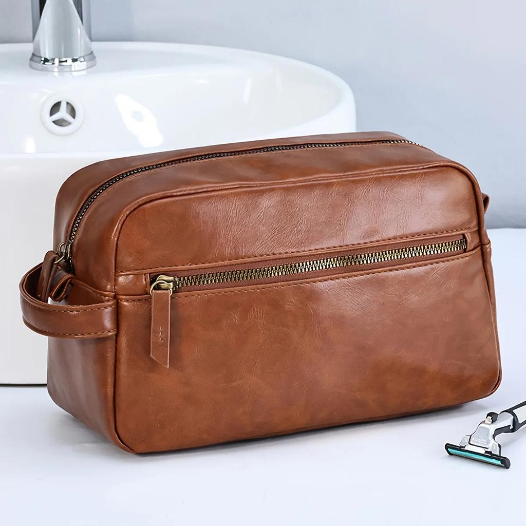 Herren-Kulturtasche aus Leder für Reisen und Geschäftsreisen, tragbare Kosmetiktasche mit großer Kapazität und mehreren Taschen, handliche Kulturtasche aus Leder