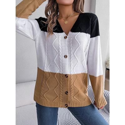 Autumn and Winter Casual Contrast Button Long-sleeved Sweater Cardigan Jacket
