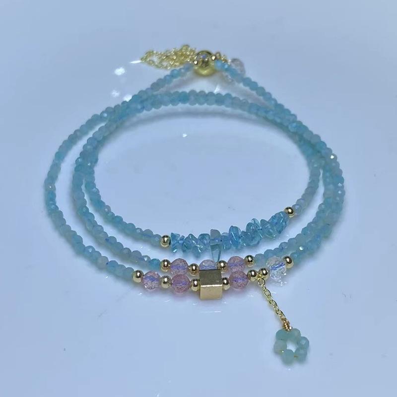 Natural cut Tianhe stone with diopside gravel multi-layer three circles, bracelet bracelet.