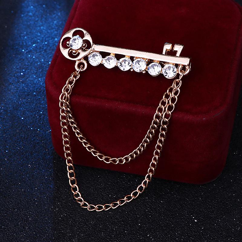 Korean   Metal Key Tassel Long Brooch  Chain Lapel Pin For Men'S Suit Shirt Badge Brooches Pins Accessories
