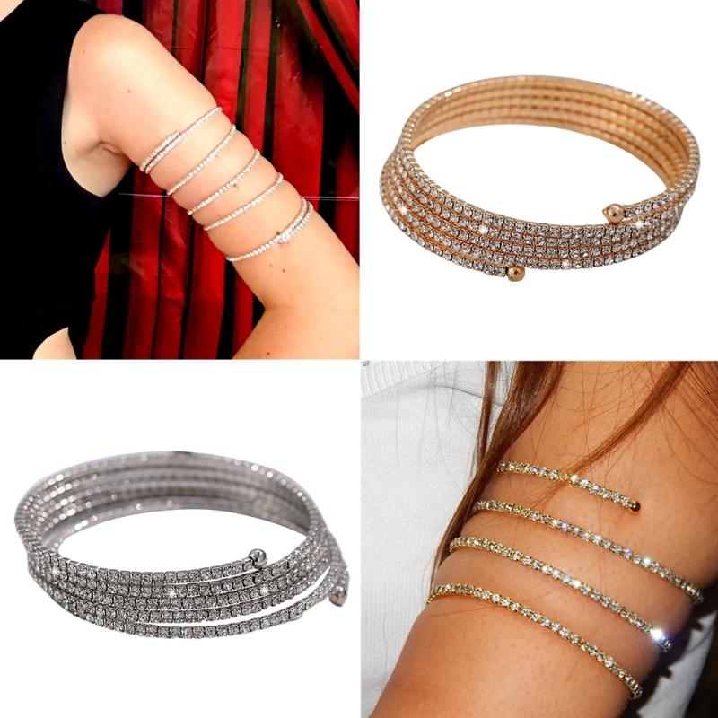 Rhinestone Arm Cuff for Women Hip-pop Armlet Bangle Bracelet for Girls Women Punk Glistening Retro Arm Cuff Jewelry