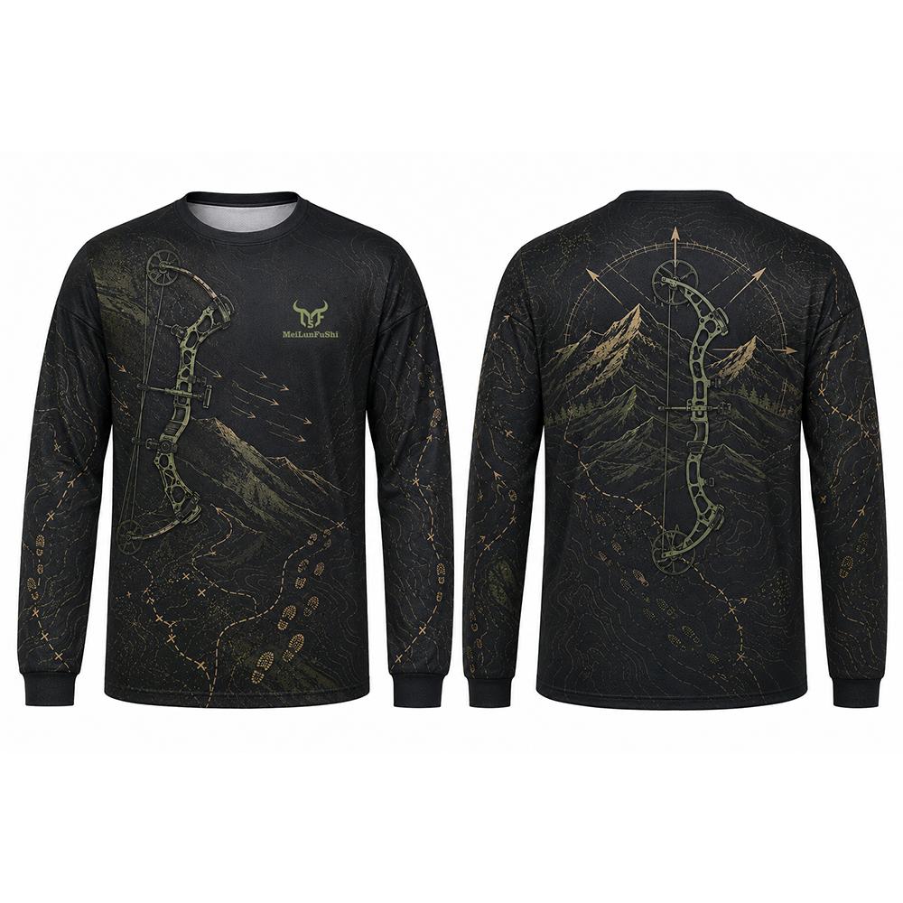 2026 New Outdoor Hunting Long Sleeve T-shirt Camo Compound Bow Graphic Camping Hiking Tops Lightweight Quick Dry Tees Men's Gift