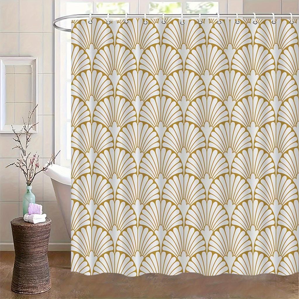 Elegant Nordic Ginkgo Leaf Shower Curtain, High-End Washable Polyester, Hooks Included, Knit Fabric, Machine Washable