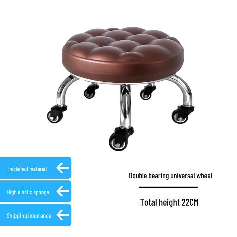 Silent Mobile Beauty Stool with Universal Wheels - Multifunctional, Low-Profile, Round Design for Home or Studio Use.