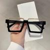 Oversized Square Glasses New Women Stylish Semi Metal Rim Eyeglasses Trendy Vintage Design Blue Light Blocking Eyewear