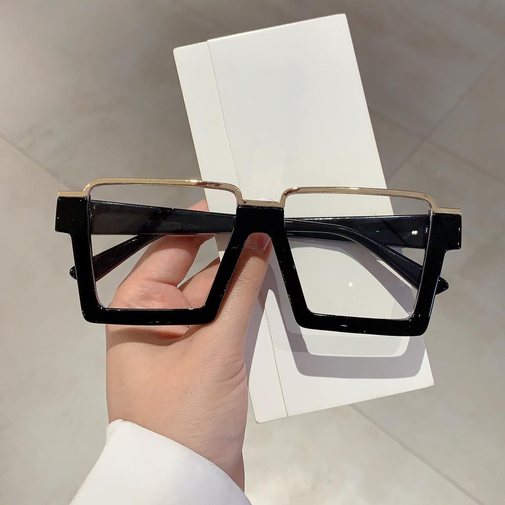 Oversized Square Glasses New Women Stylish Semi Metal Rim Eyeglasses Trendy Vintage Design Blue Light Blocking Eyewear
