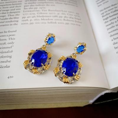 Vintage Zircon Oval Geometric Silver Needle Earrings French Court Style Premium Earrings