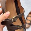 Real Leather Shoes Spring Summer Vintage Handmade Square Head Flat Soft Cowhide Women's Shoes