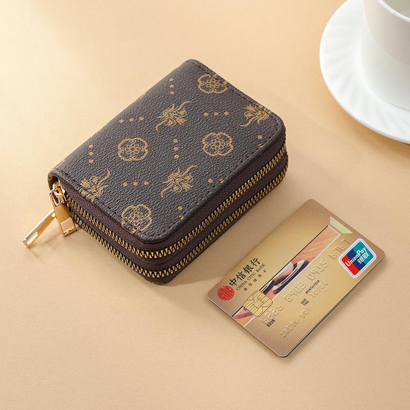 2025 Ladies Double Zipper Accordion Card Holder: Fashionable Multi-Card Slot Trendy Retro Coin Purse