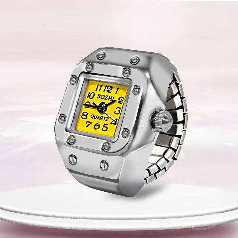 Fashion Mini Quartz Watch Clock Finger Rings for Men Women Elastic Strap Punk Gothic Couple Roman Ring Jewelry Gift