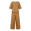 Women's Casual Fashion Sexy Long And Short Sleeve Pullover Shirt Round Neck Literary Retro Solid Color Casual Split Suit