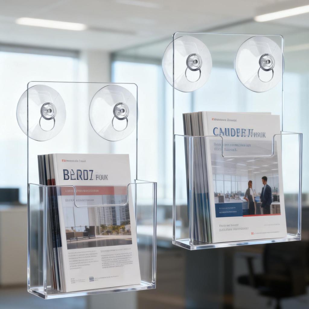 2pcs Acrylic Brochure Holder Suction Cup Literature Stand Wall Mounted Pamphlet Rack For Office Document Literature Brochure